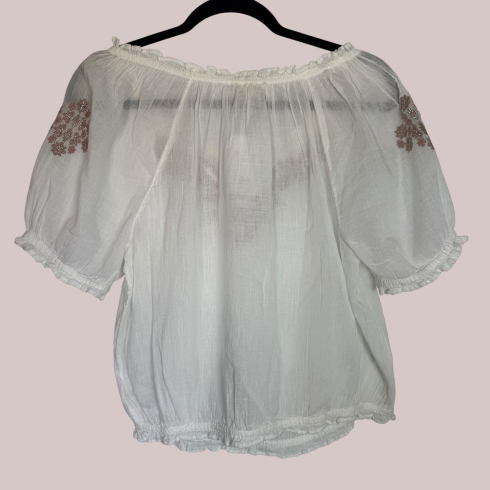 NWT Lucky Brand White Gauze Boho Medium Blouse with Pink Embroidery - Picture 3 of 8